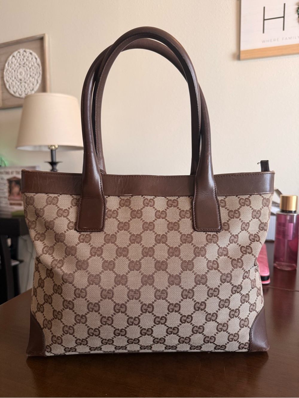 Gucci Beige and Brown GG Canvas Shoulder Bag